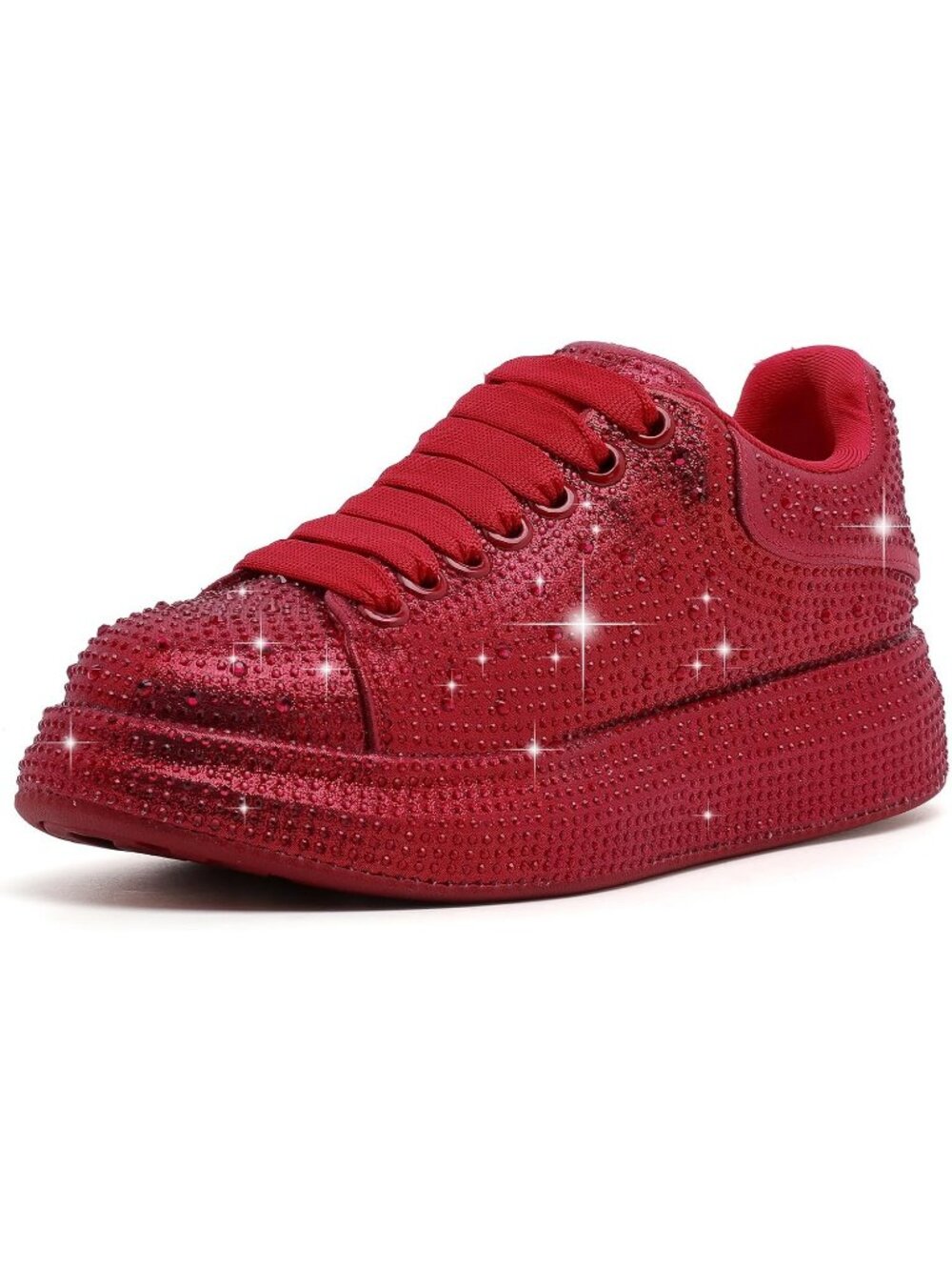 Women's Red Glitter Neon Dressy Sparkly Rhinestone Bling Comfort Walking Sneaker